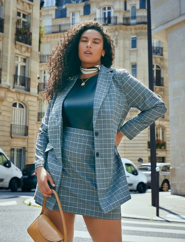 Eloquii Long Line Plaid Blazer & Plaid Mini Skirt