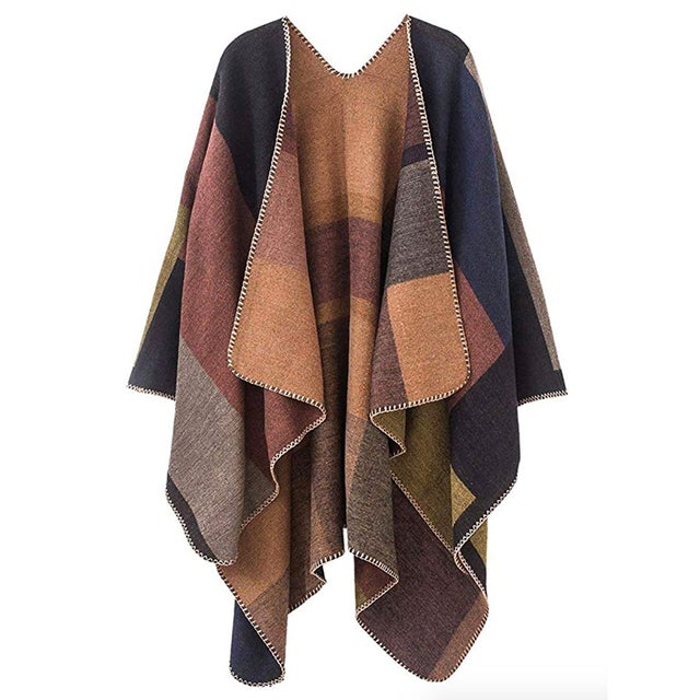 Women's Plaid Sweater Poncho