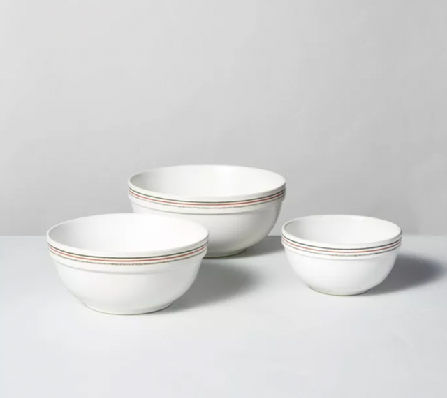 Holiday Stripes Stoneware Mixing Bowl Set