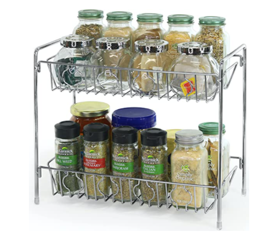 SimpleHouseware 2-Tier Spice Rack Kitchen Organizer Countertop Shelf, Chrome