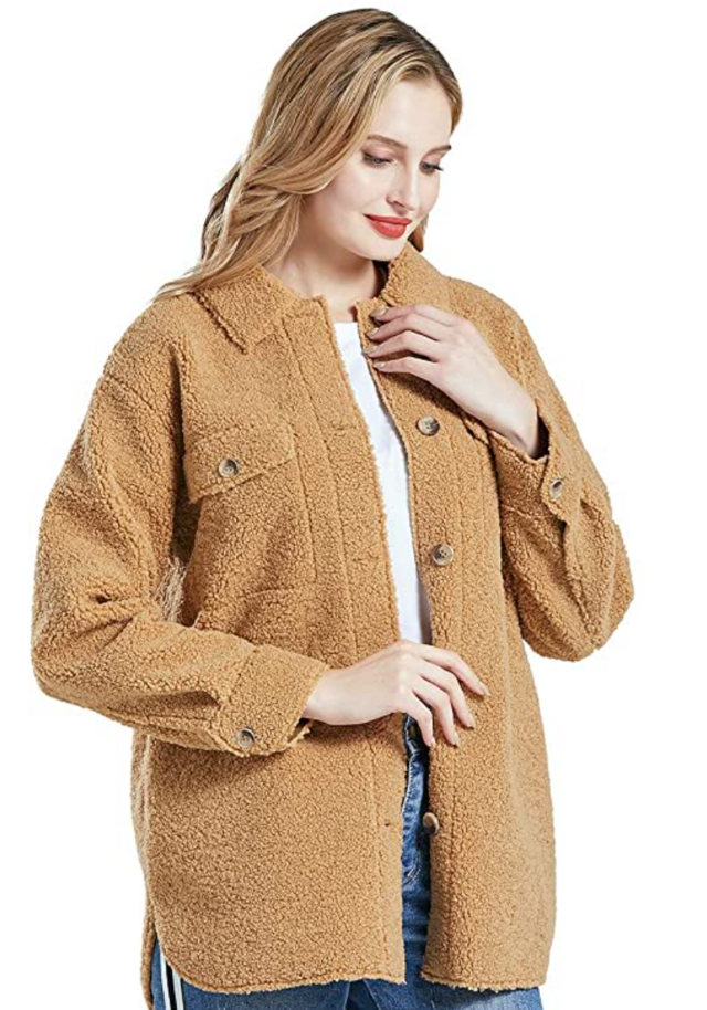 Rabbit Tree Casual Oversized Button Down Sherpa Shirt Jacket