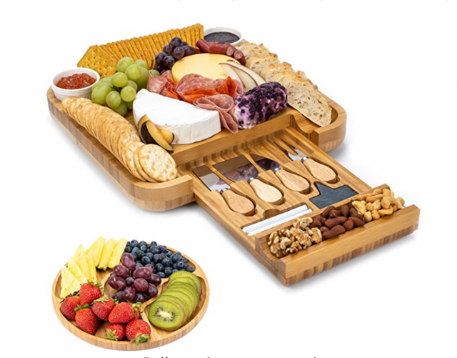 SMIRLY Bamboo Cheese Board and Knife Set