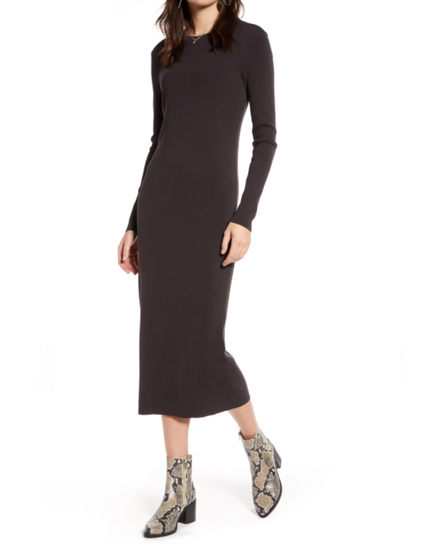 Treasure & Bond Crewneck Long Sleeve Midi Sweater Dress