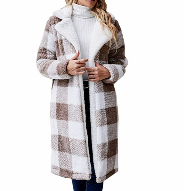 Fuzzy Fleece Open Front Long Cardigan Coat