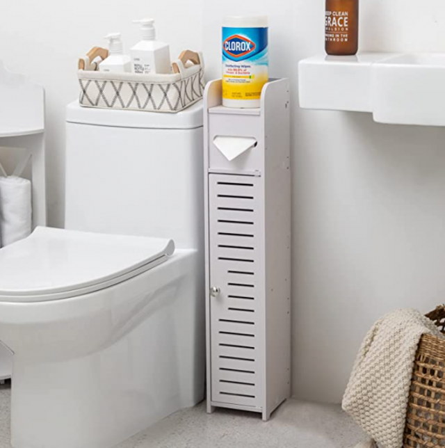 Small Bathroom Storage Corner Floor Cabinet with Doors and Shelves