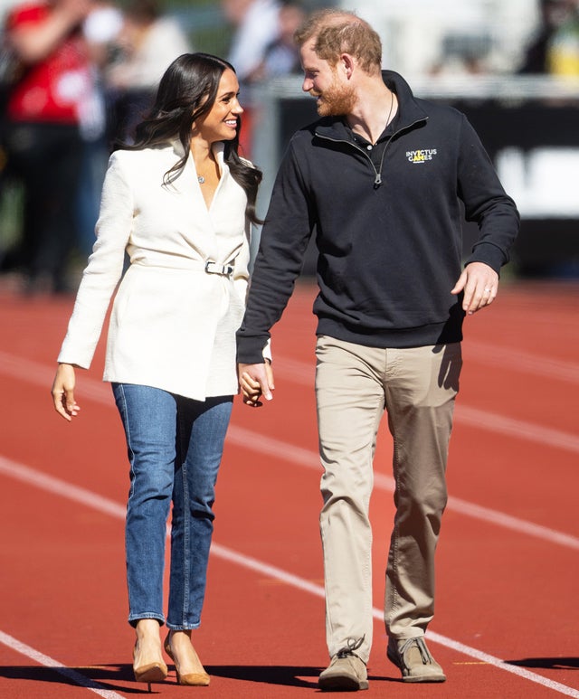 Prince Harry, Duke of Sussex and Meghan, Duchess of Sussex attend the athletics on day two of the Invictus Games 2020 at Zuiderpark on April 17, 2022 in The Hague, Netherlands.