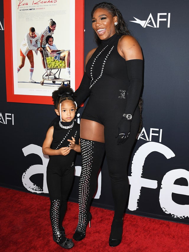 Serena Williams and daughter Olympia attend the 2021 AFI Fest: Closing Night Premiere Of Warner Bros. "King Richard" at TCL Chinese Theatre on November 14, 2021 in Hollywood, California