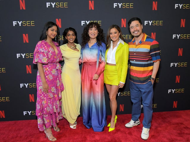 Maitreyi Ramakrishnan, Charithra Chandran, Sandra Oh, Ashley Park, and Randall Park