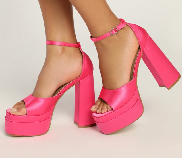 Lulu's Sinead Fuchsia Satin Platform High Heeled Sandals