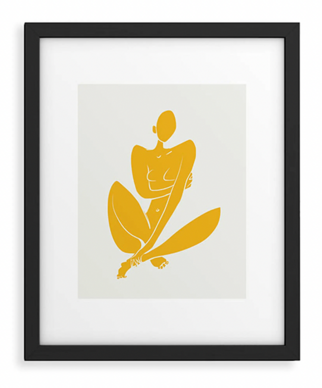 Deny Designs Little Dean Sitting Nude in Yellow Framed Art Print