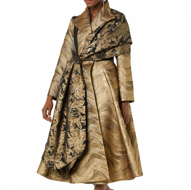 Jeanette's Metallic Jacquard Coat with Sash