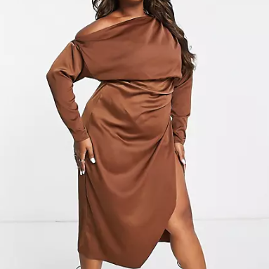 ASOS Curve Satin Off-the-Shoulder Midi Dress