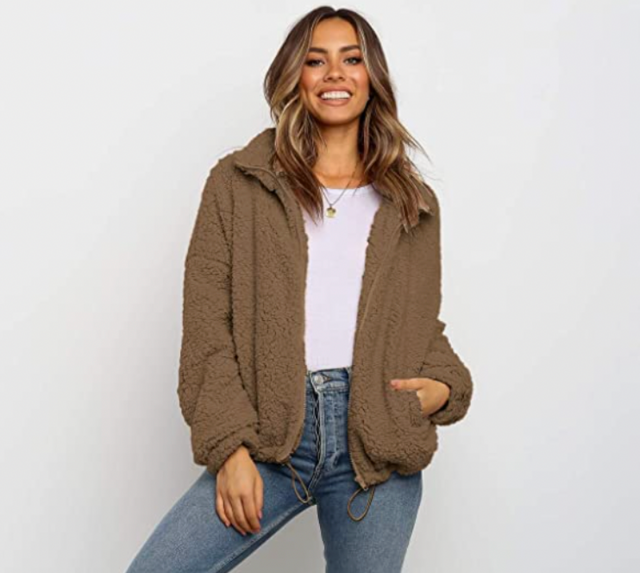 Prettygarden Zip Up Faux Shearling Shaggy Oversized Jacket