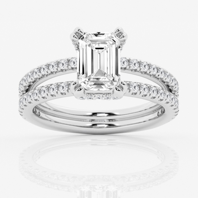 Double Band Solitaire Engagement Ring with Side Accents