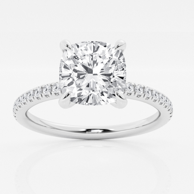 Cushion Diamond Petite Pave Engagement Ring with Side Accents