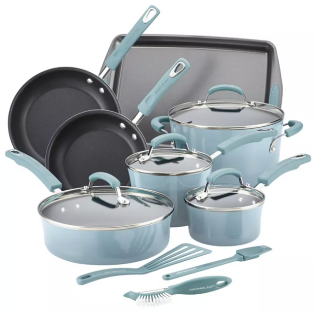 Rachael Ray 14-Piece Hard Enamel Nonstick Cookware Set