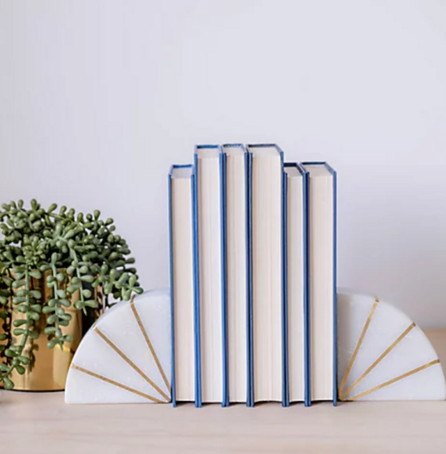 Set of 2 Marble Stone Bookends with Gold Detail