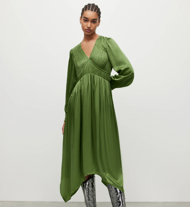 Estelle Silk Blend Asymmetric Midi Dress