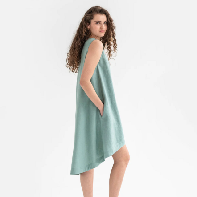 Royal Toscana Linen Dress in Teal Blue 