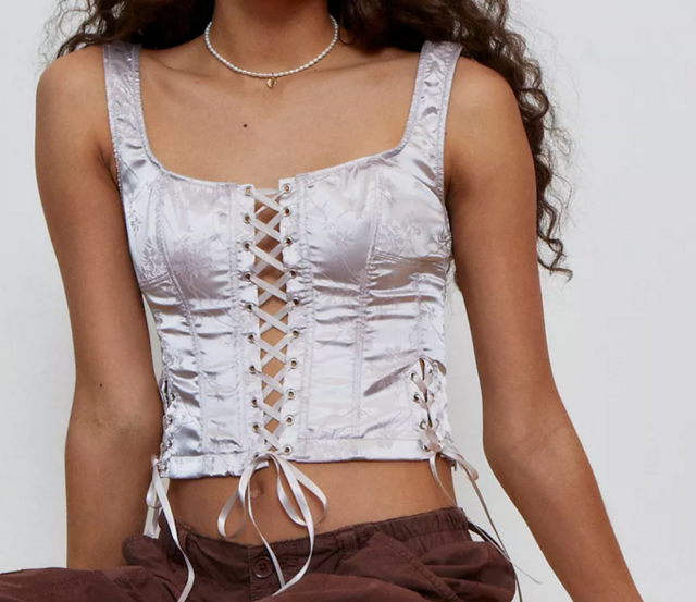 UO Satin Lace-Up Corset Top