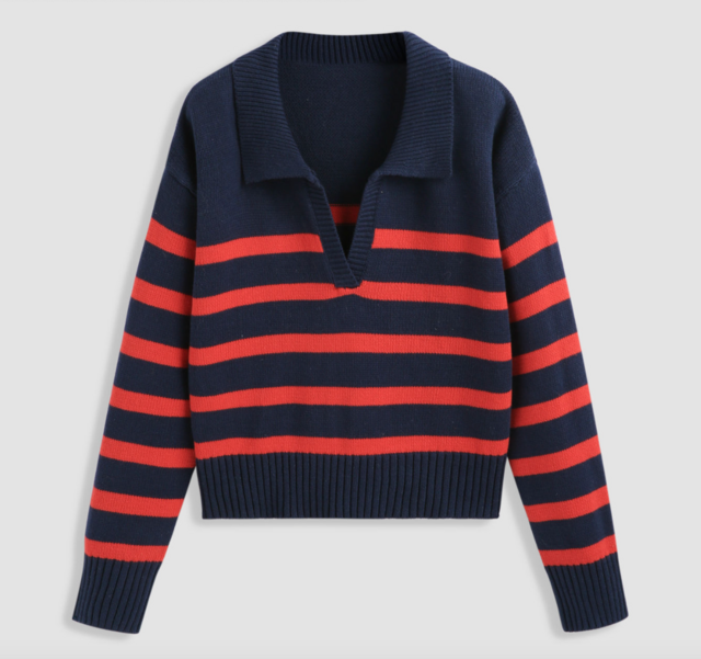 Cider Stripe Collar Knit Polo Top