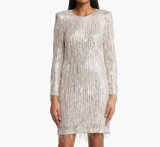 Eliza J Sequin Fringed Long Sleeve Cocktail Dress