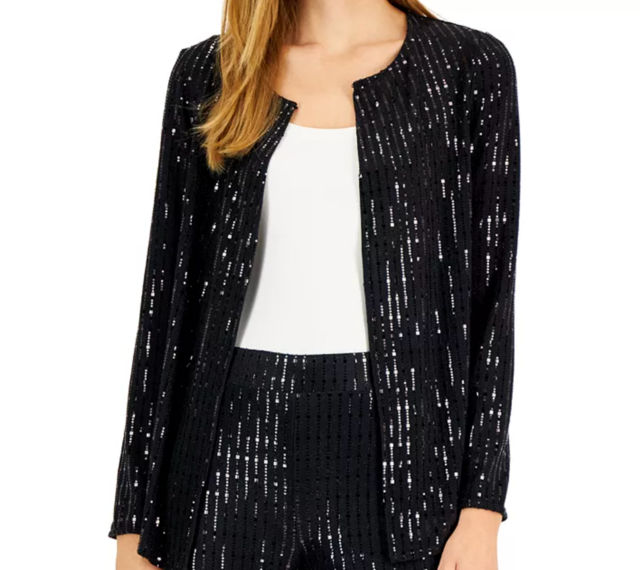 Anne Klein Women's Fixed-Sequin Collarless Jacket