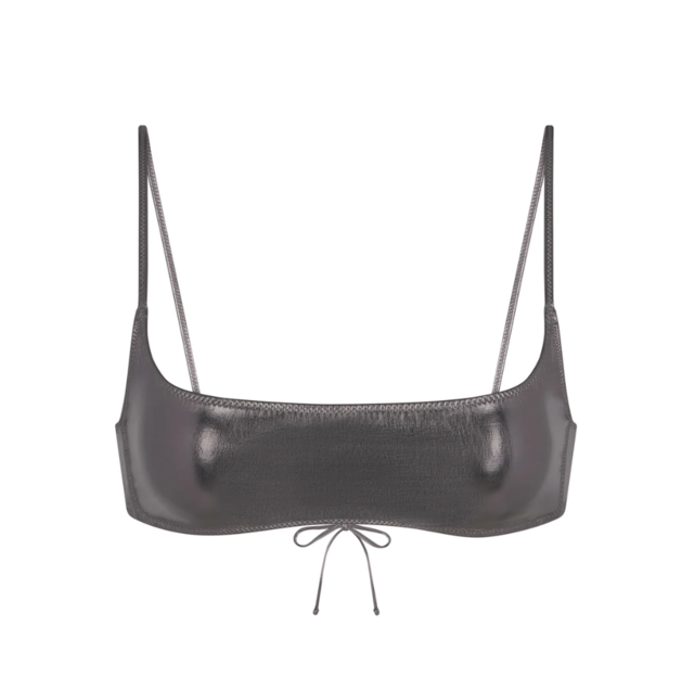 Metallic Swim Micro Scoop Bikini Top in Carbon