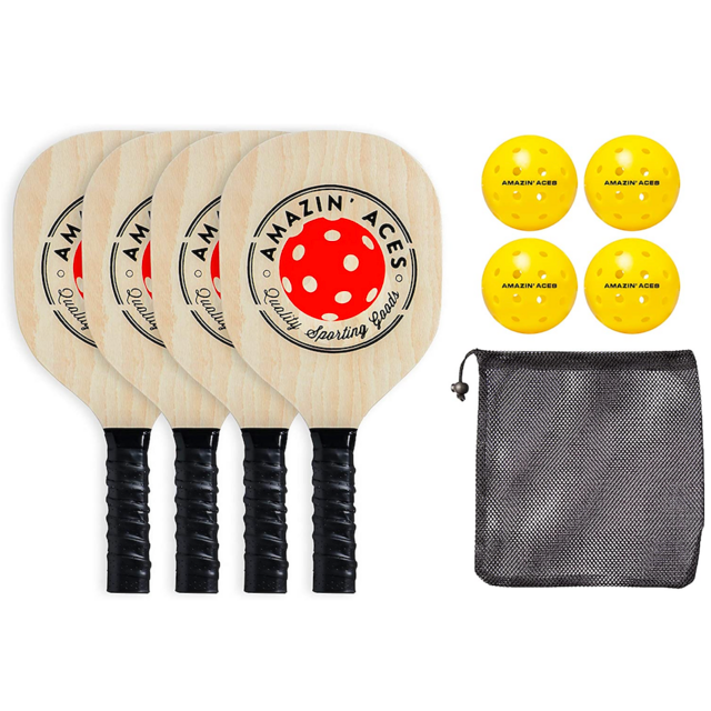 Amazin' Aces Pickleball Wood 4-Paddle Set