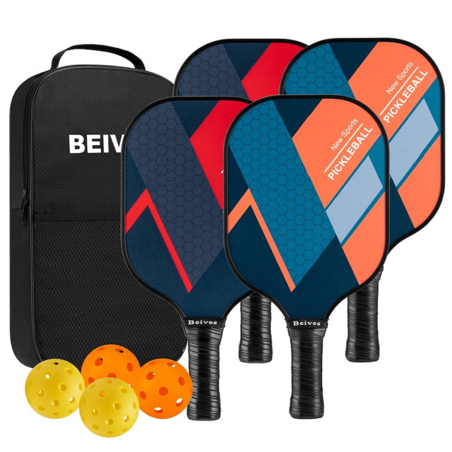 Beives Fiberglass Composite Multicolor New Indoor Outdoor Pickleball Set