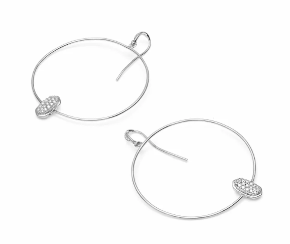 Elora 14k White Gold Hoop Earrings in White Diamond