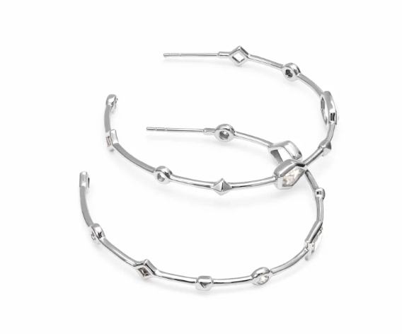 Mei 14k White Gold Hoop Earrings in Neutral Gemstone Mix