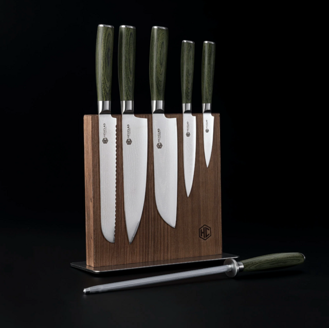 HexClad 6pc Japanese Damascus Steel Knife Set with Magnetic Knife Block
