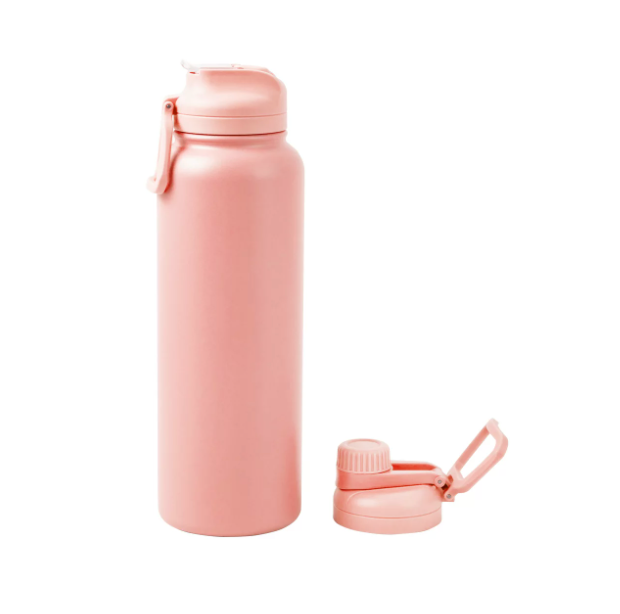 Mainstays 40 fl oz Pearl Blush Solid Print Insulated Stainless Steel Water Bottle with 2 Interchangeable Lids