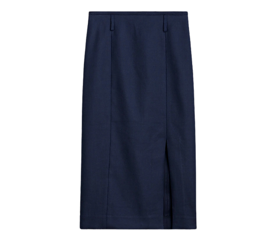 Stretch Linen-Blend Midi Pencil Skirt