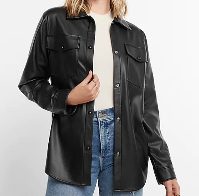 Express Faux Leather Drop Shoulder Oversized Shacket