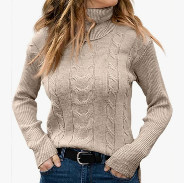 Langwyqu Womens' Turtleneck Long Sleeve Cable Knit Sweaters