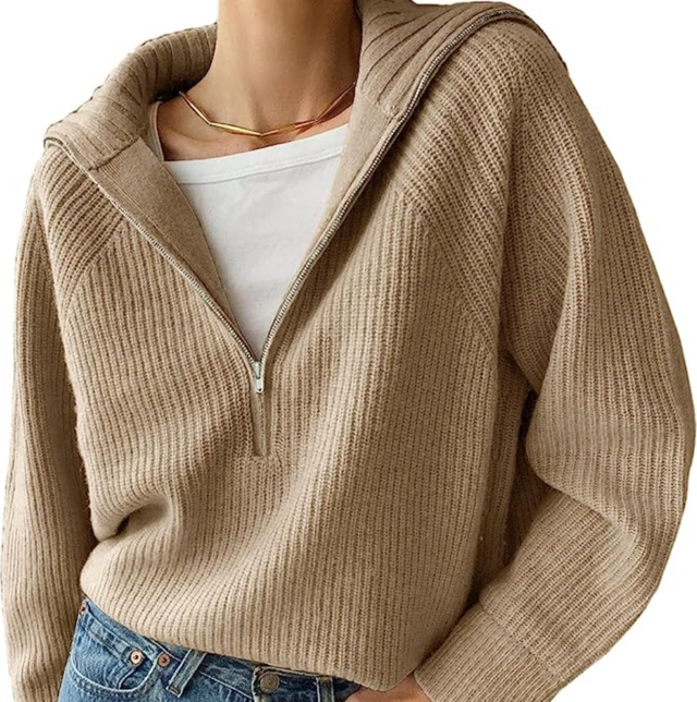 BTFBM Women’s Casual Long Sleeve Half Zip Pullover Sweater
