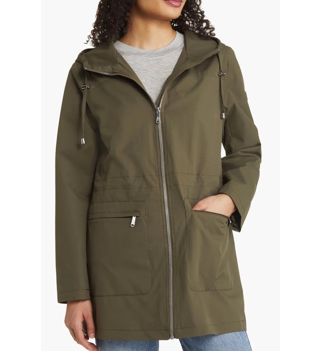 Sam Edelman Patch Pocket Hooded Water Repellent Rain Jacket