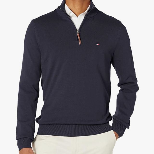 Tommy Hilfiger Men's Long Sleeve Cotton Quarter Zip Pullover Sweater