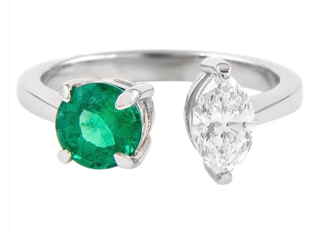 Alexander 1.34 Carat Toi Et Moi Emerald & Diamonds Ring 18k White Gold
