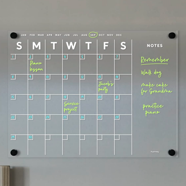 Girl Friday Magnetic Acrylic Month/Side Note Calendar for Fridge