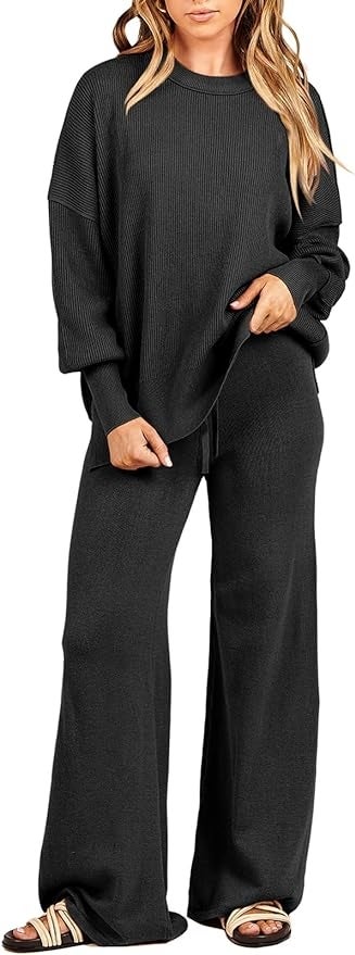 Anrabess Wide Leg Lounge Pants Set