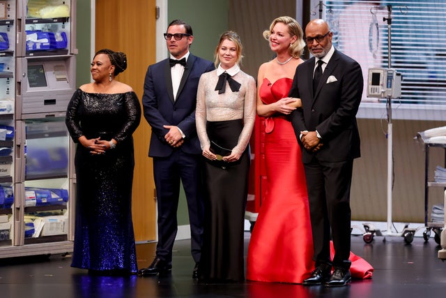 Chandra Wilson, Justin Chambers, Ellen Pompeo, Katherine Heigl and James Pickens Jr.