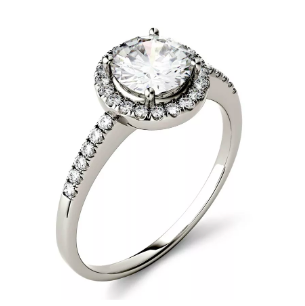 Charles & Colvard Moissanite Round Halo Ring 