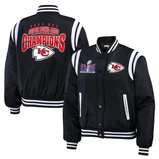 Kansas City Chiefs WEAR by Erin Andrews Women's Super Bowl LVIII Champions Varsity Bomber Jacket