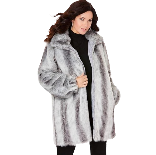 Roaman's Women's Plus Size Short Faux-Fur Coat