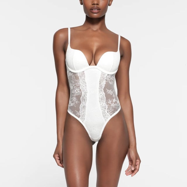 Ultra Fine Lace Lined Plunge Bodysuit