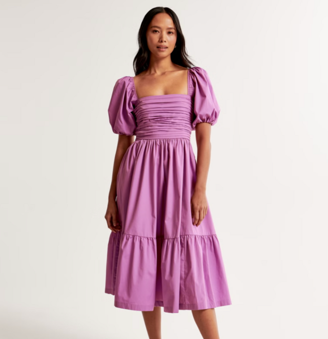 Abercrombie & Fitch Emerson Poplin Puff Sleeve Midi Dress