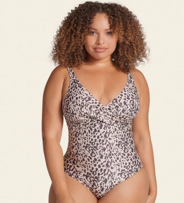 Leonisa Eco Friendly Slimming Swimsuit with Plunge Back and Draped Neckline